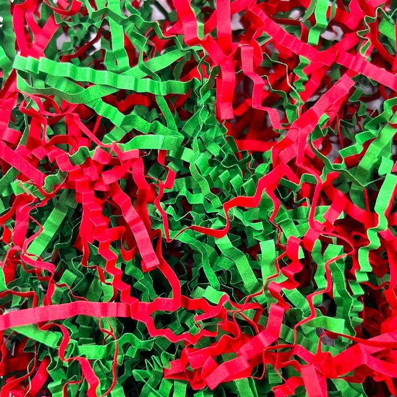 ZEBMOON 1 LB Red Green Crinkle Cut Paper Shred Filler Great for Gift Wrapping, Basket Filling, Birthday, Wedding, Halloween, Thanksgiving, Christmas Day, New Year Party Decorations Filling Supplies - Image 1